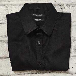 Bellissimo Men's Black Wrinkle Free Slim Fit Dress Shirt